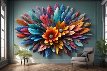 Transform your space into a vibrant masterpiece with a 3D rendering of a colorful, intricately designed flower adorned with captivating motifs, perfect for canvas print interior wall decor