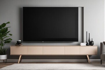 Big Tv In A Living Room.  Elegant living room with big tv screen.  .