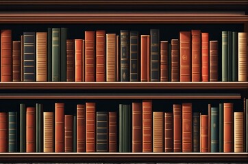 Fototapeta premium Library of vintage books displayed on shelves in a 3D rendering studio