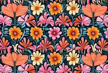 Colorful and Attractive Retro Disco Vibes with Botanical Flower Designs for Digital Backgrounds