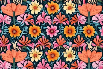 Foto op Canvas beautiful fantasy vintage wallpaper Colorful pretty disco retro vibes botanical flower bunch,vintage motif for floral print digital background.generative ai. © SR07XC3