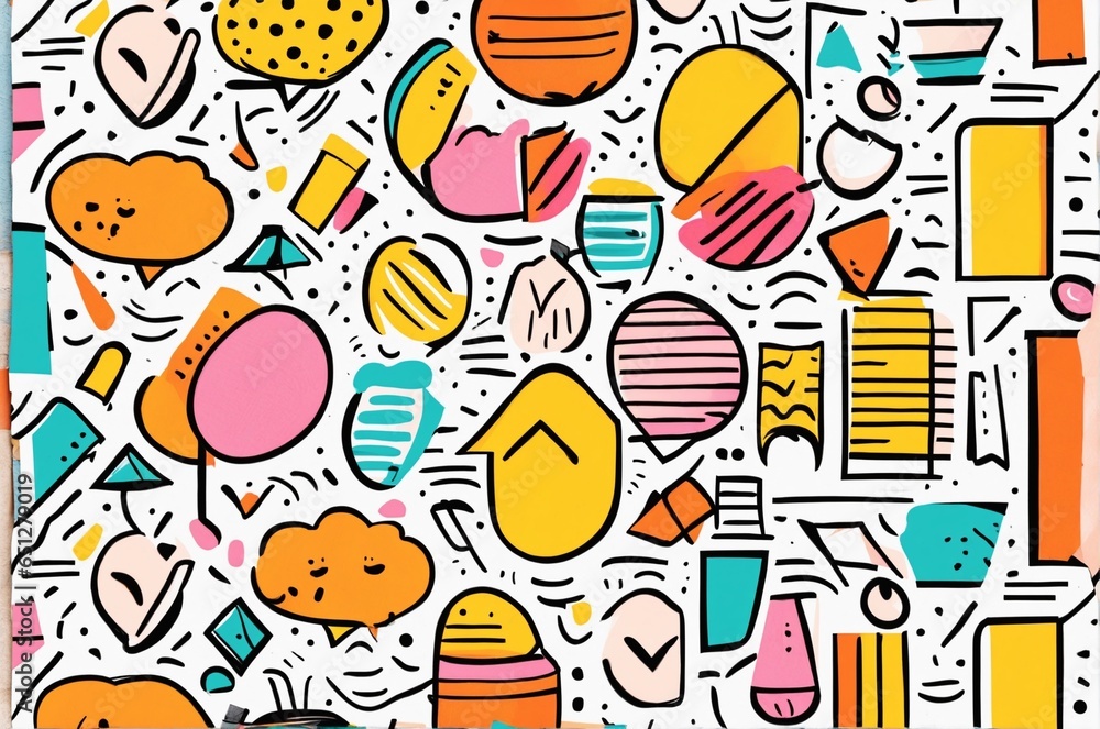 Poster collection of vibrant minimalist doodle patterns. artistic background set with basic shapes for kids