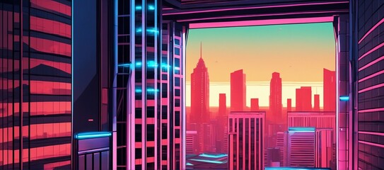 Fantastical Cyberpunk Cityscape with Skyscrapers and Neon Lights