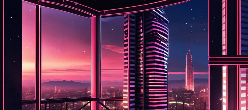 Fantastical Cyberpunk Cityscape with Skyscrapers and Neon Lights