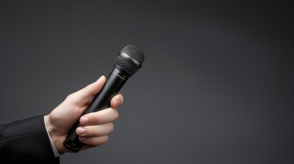 compelling image of a microphone in the hand of a journalist, ready to capture the latest stories and interviews.