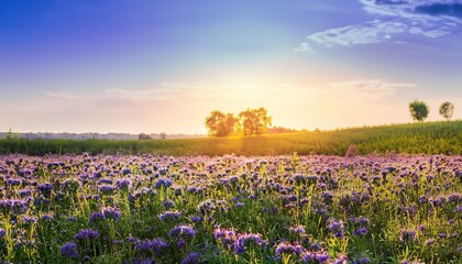 lavender field in the morning, Beautiful panorama rural landscape with sunrise and blossoming...