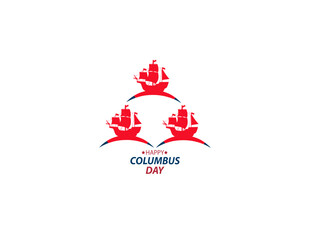 Happy Columbus Day National Usa , America Discover Holiday Poster Greeting Card Flat Vector Illustration American Flag,