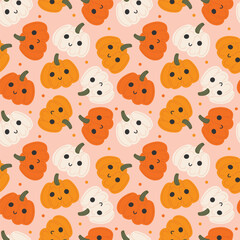 Yellow and orange pumpkins. Vector illustration in flat cartoon style. Seamless pattern