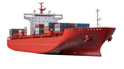 Container Cargo ship isolated on transparent background, Freight Transportation and Logistic, Shipping