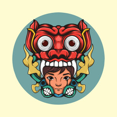 Obraz premium vector illustration of a mask ornament and a woman's face