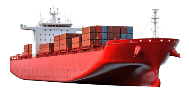 Container Cargo ship isolated on transparent background, Freight Transportation and Logistic, Shipping