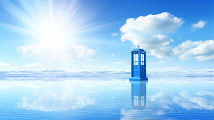 TARDIS time maschine, from the famous British sci-fi named Doctor Who, blue phone box, travel trought space and time, Generative AI
