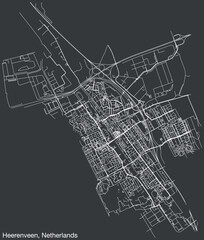 Detailed hand-drawn navigational urban street roads map of the Dutch city of HEERENVEEN, NETHERLANDS with solid road lines and name tag on vintage background