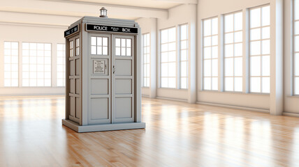 TARDIS time maschine, from the famous British sci-fi named Doctor Who, blue phone box, travel trought space and time, Generative AI
