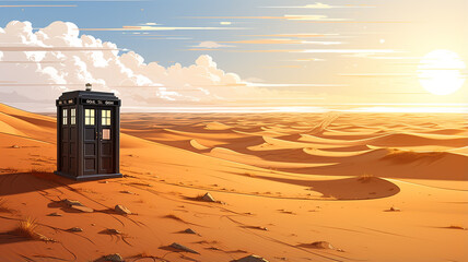 TARDIS time maschine, from the famous British sci-fi named Doctor Who, blue phone box, travel trought space and time, Generative AI
