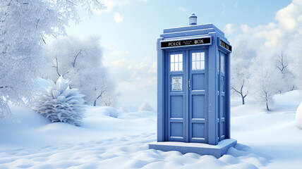 TARDIS time maschine, from the famous British sci-fi named Doctor Who, blue phone box, travel trought space and time, Generative AI
