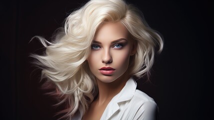 Fototapeta premium modern allure of a stylish girl with ultra blonde hair, reflecting the essence of beauty and fashion.
