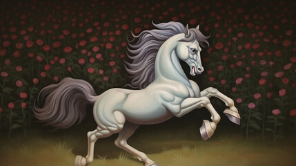 Obraz na płótnie Canvas A mesmerizing painting of a centaur, half-human and half-horse, galloping through an enchanted meadow
