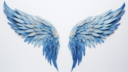 Fototapeta premium blue angel wings against a crisp white background, AI Generative.
