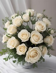 Obraz premium Bouquet of white roses. Generative AI.