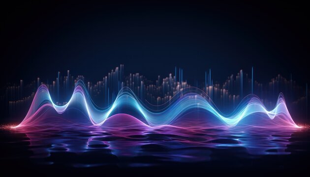 Photo of a visual representation of a sound wave in a dark background