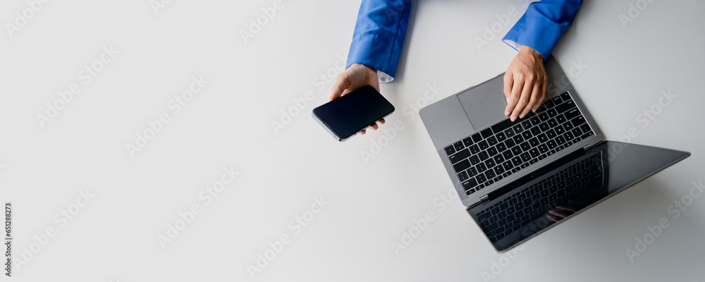 Canvas Prints type search information from the internet network. businessman working with smartphone, tablet and l