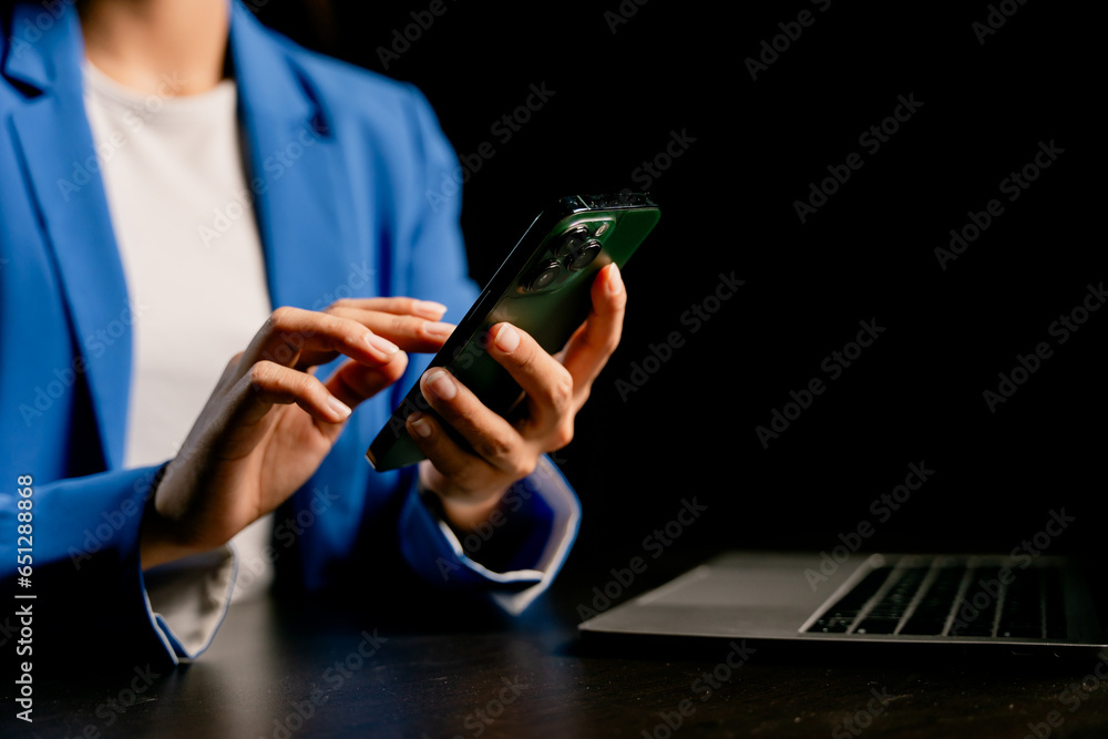 Sticker type search information from the internet network. businessman working with smartphone, tablet and l