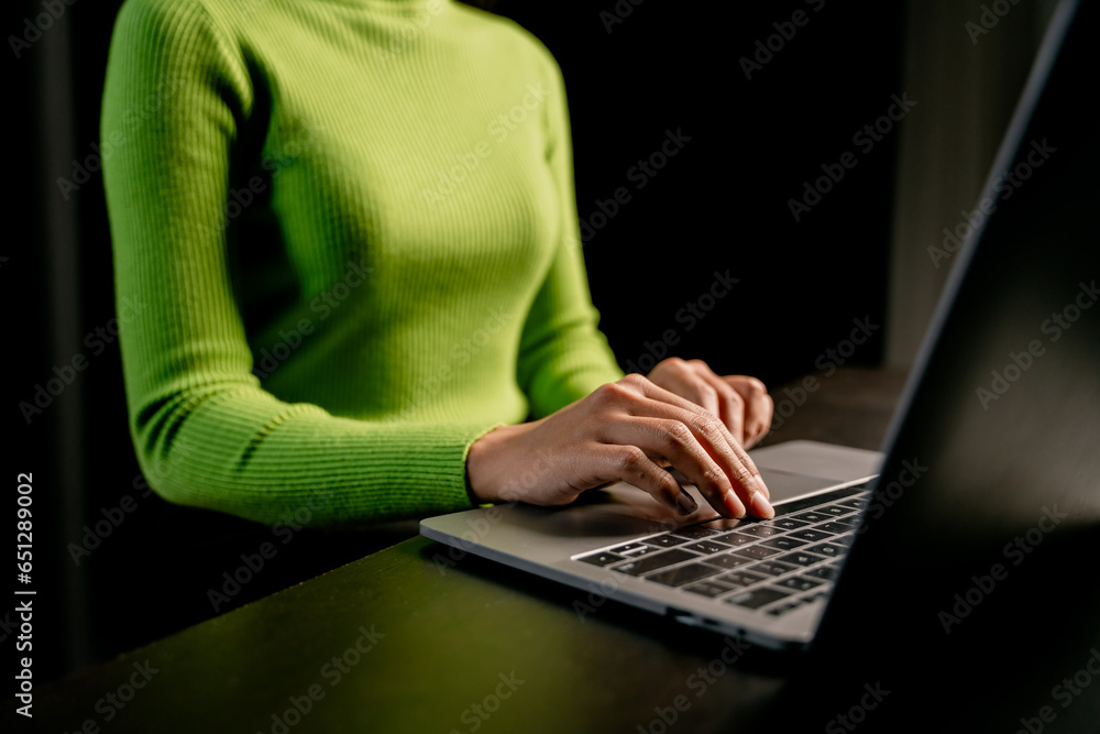 Canvas Prints close-up portrait typing keyboard on laptop computer. working online on white table at office. faceb