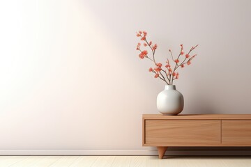 Wall mockup with vase and flower plant