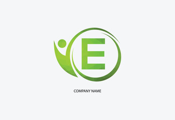 Low poly human with letter E logo design concept template