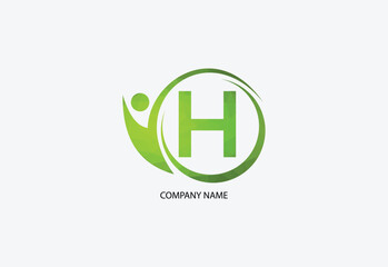 Low poly human with letter H logo design concept template