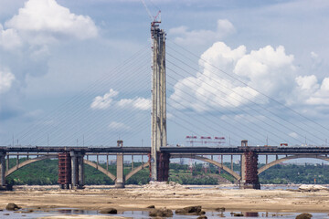 A bridge in the city of Zaporizhia against the background of the Dnieper rocks. Ukraine