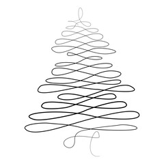 Continuous line drawn Christmas tree. Abstract Fir. New Year botanical element in a modern minimalist style. Isolated Vector Illustration on a white Background for Postcard, Card. Poster.
