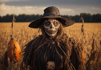 Portrait of a scarecrow monster in a field