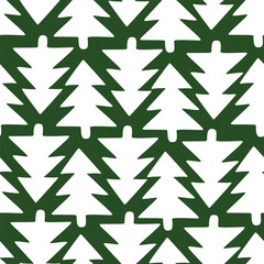 Obraz premium Vector seamless pattern with white Christmas trees on green background. Cute New Year pattern with evergreen fir trees for wrapping paper, Wallpaper, Poster, Textile and fabric.