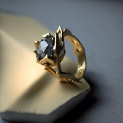 girly simply minimalist gold irregular ring with a black diamond on it with a raw and mineral look Chaparral Barbiecore pastelpunk lightcore Crystalcore 