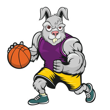 basketball mascot rabbit vector art illustration design