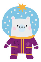 Space adventure mascot. Cute polar bear astronaut