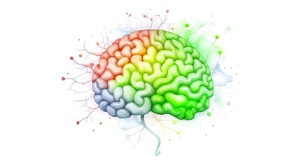 Watercolor illustration of a colorful brain