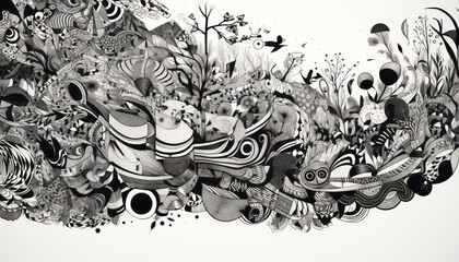 Photo of a black and white landscape drawing