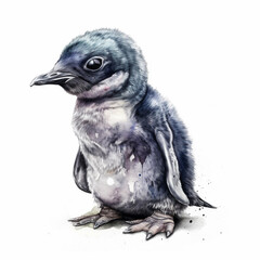 Cute Baby Penguin on White Background Generative AI