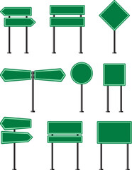 vector set of blank green road signs