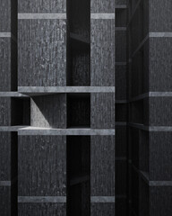 Concrete building with brutalism design. 3d rendering of abstract architecture background.