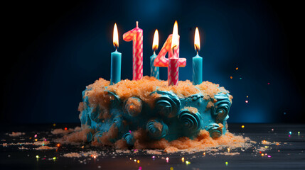 photo 14th birthday celebrating arrangement with birthday cake generative ai