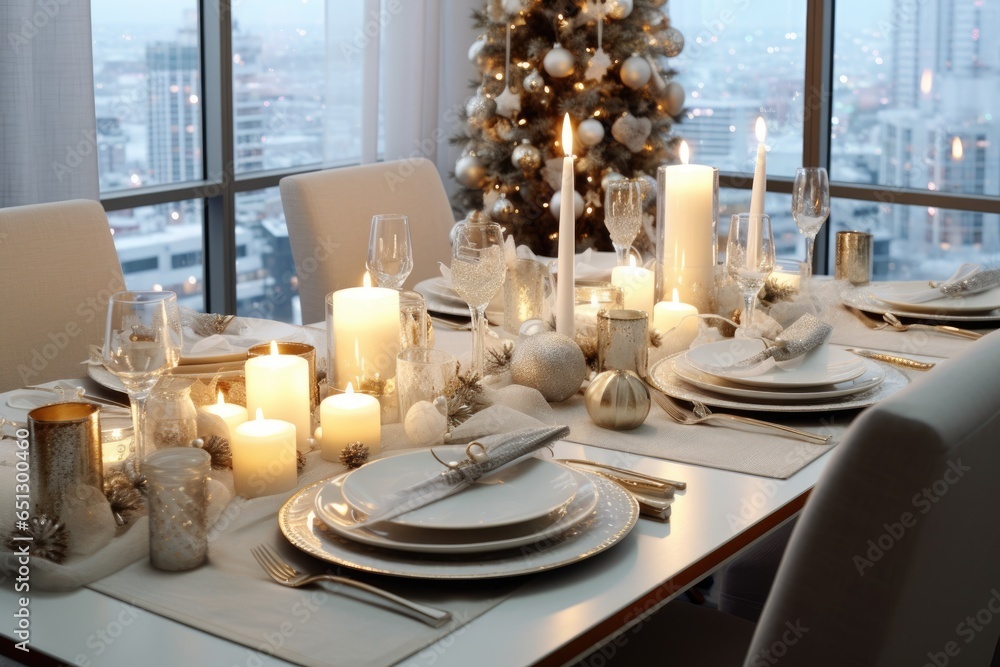 Wall mural table served for christmas dinner, ai generated