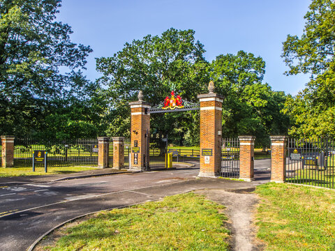 Crowthorne, UK - 21 September 2023: Gates of Wellington College in the village of Crowthorne in Bracknell Forest