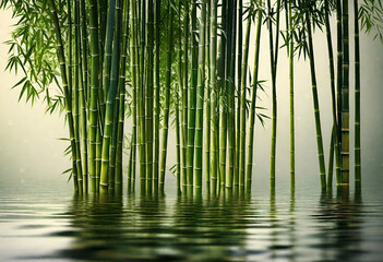 bamboo in water in minimal style - obrazy, fototapety, plakaty