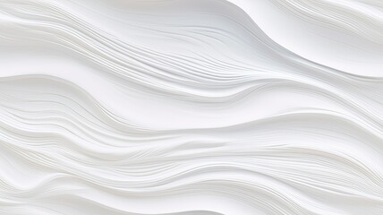 A close-up of an abstract acrylic wavy wall painting, where white strokes create subtle waves on a pristine white canvas.