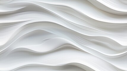 Obraz premium A close-up of an abstract acrylic wavy wall painting, where white strokes create subtle waves on a pristine white canvas.