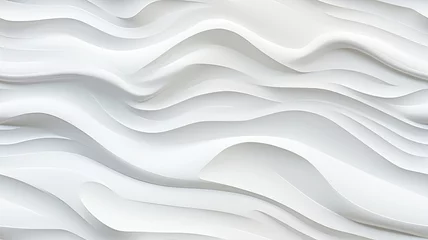 Foto op Canvas A close-up of an abstract acrylic wavy wall painting, where white strokes create subtle waves on a pristine white canvas. © lililia